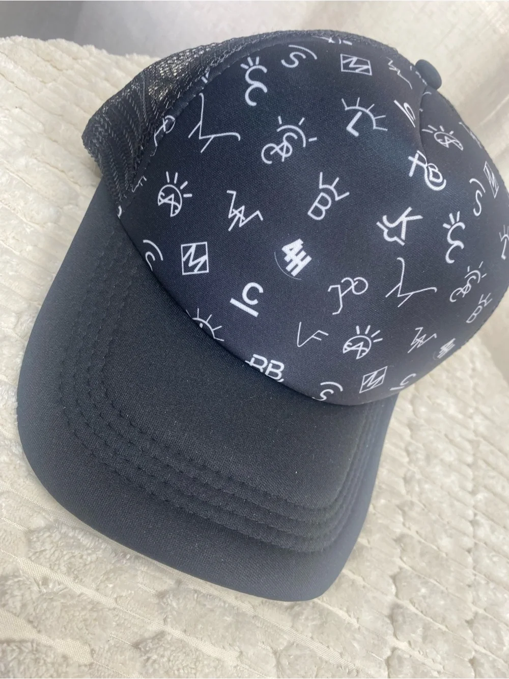 Western Cattle Brands Trucker Hat Black White All Over Print Mesh Snapback Cap